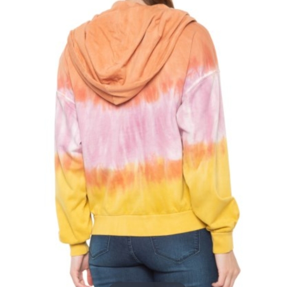 Young Fabulous & Broke Pullover Hooded Cowl  Pockets Tie Dye Orange Pink L NWT - Picture 8 of 16